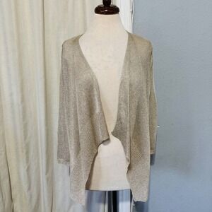 LOFT Metallic Open Front Cardigan‎ Sweater Gold Shimmer Lightweight Womens S